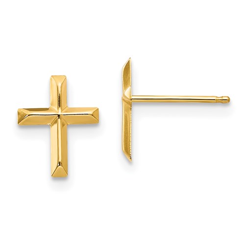 14k Yellow Gold Tiny Beveled Cross Earrings SE300 | Joy Jewelers