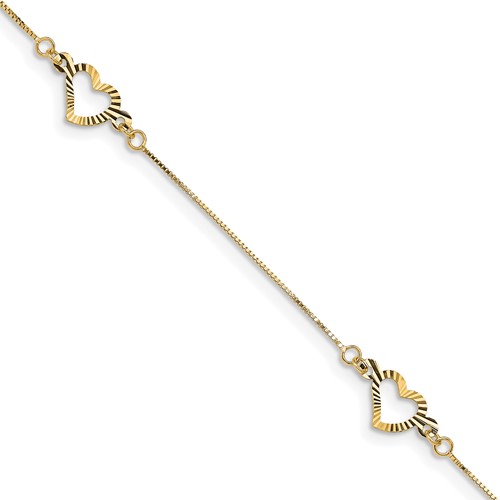 14k Yellow Gold Petite Open Hearts Bracelet