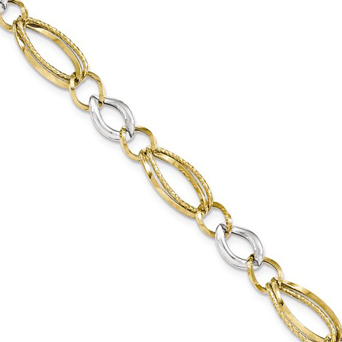 14kt Two-tone Gold 8in Italian Link Bracelet with Tapered Oval Links ...