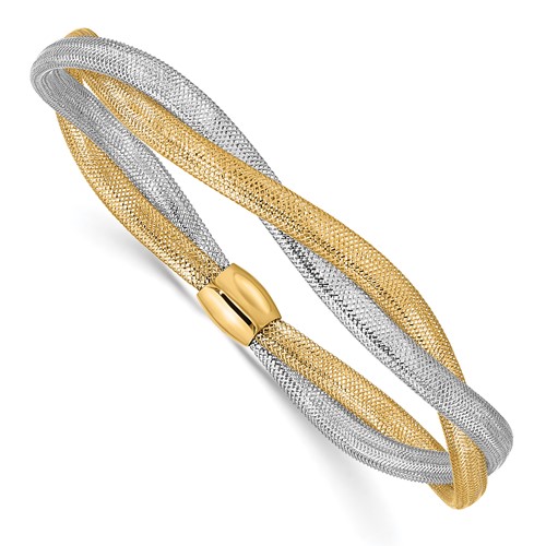 14k Two-tone Gold Italian Twisted Woven Mesh Stretch Bracelet