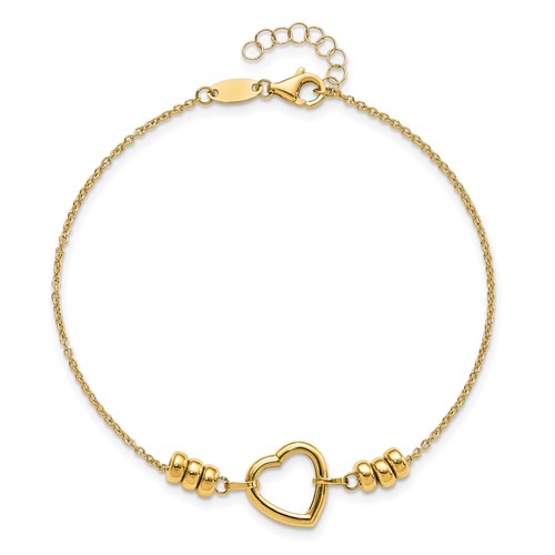 14k Yellow Gold Polished Open Heart Bracelet With Bead Accents Sf2857 7