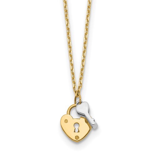 14K Yellow Gold Lock and Key Chain Necklace,18