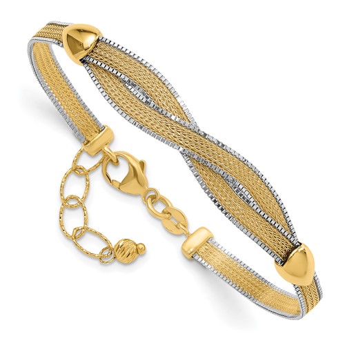 14k Two-tone Gold Braided Mesh Bracelet