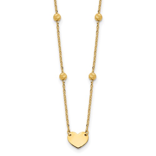 14k Yellow Gold Italian Small Heart Necklace with Diamond-cut Beads 