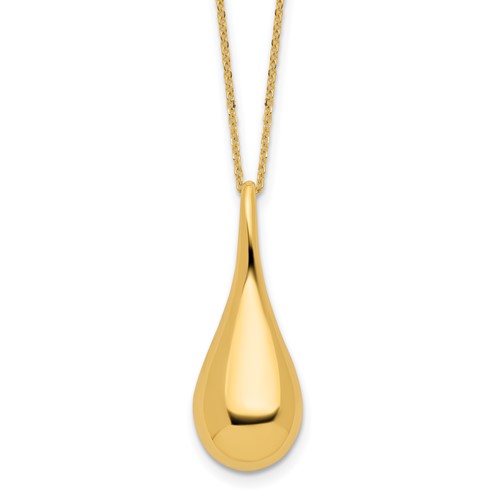 14k Yellow Gold Hollow Teardrop  Necklace With Smooth Polished Finish