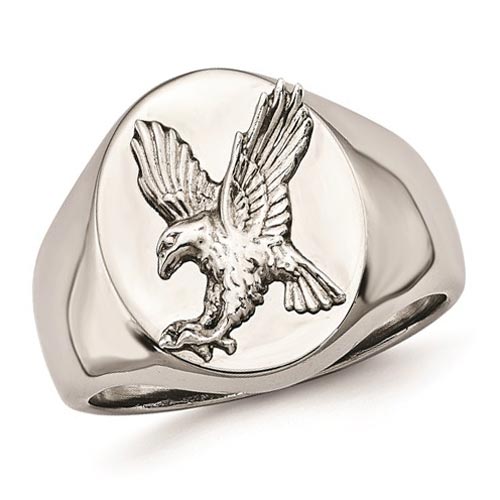 Stainless Steel Signet Eagle Ring with Sterling Silver Accent SR602