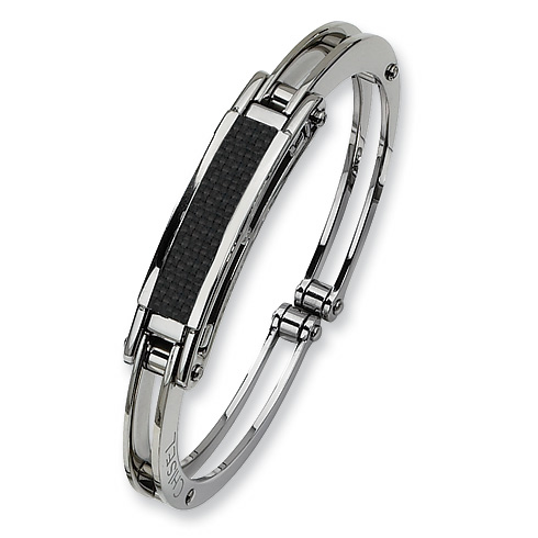 Stainless Steel Carbon Fiber Hinged Bangle Bracelet