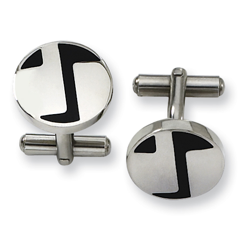 Enameled Stainless Steel Round Cufflinks with Accents