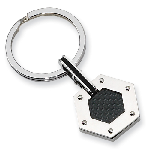 Stainless Steel Polished Key Chain with Carbon Fiber SRK102