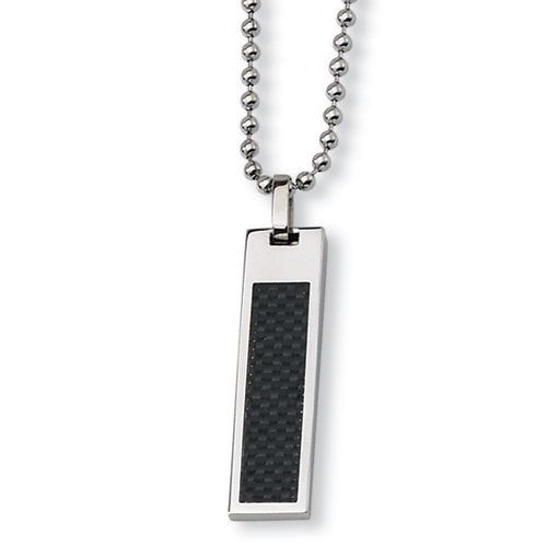 1 1/4in Stainless Steel Black Carbon Fiber Polished Necklace 22in