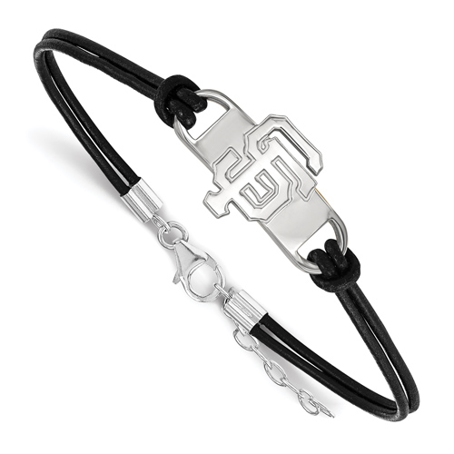 Sterling Silver San Francisco Giants Leather Bracelet Small Center