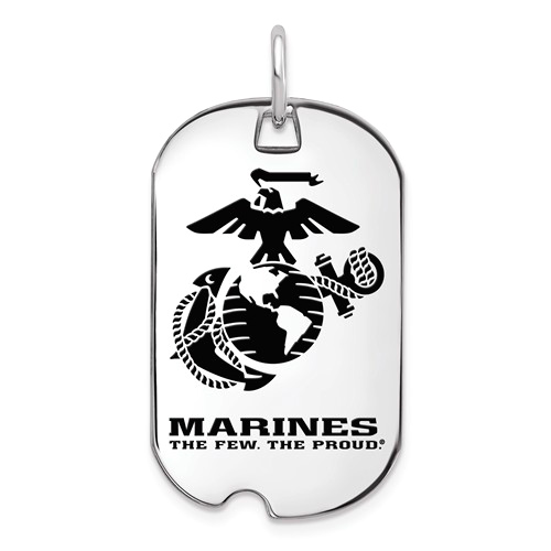 Sterling Silver U.S. Marine Corps Dog Tag Pendant with Black Epoxy