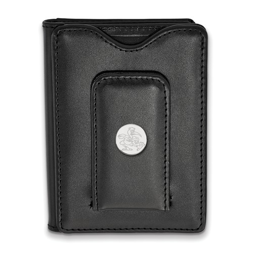 Sterling Silver University of Miami Ibis Black Leather Wallet