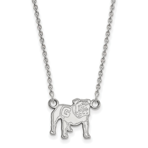 Sterling Silver 1/2in Georgia Standing Bulldog Pendant on 18in Chain