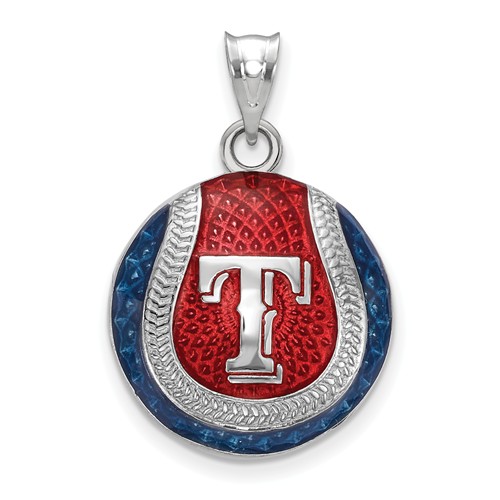 Sterling Silver Texas Rangers Enameled Baseball Pendant 3/4in