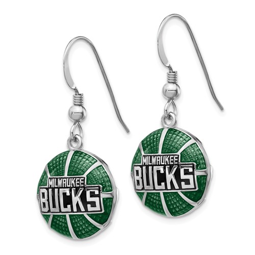 Sterling Silver Milwaukee Bucks Basketball Enamel Earrings SS524BUK