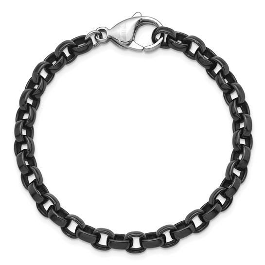 Black PVD Stainless Steel 7.5in Cable Link Bracelet 5.5mm Wide