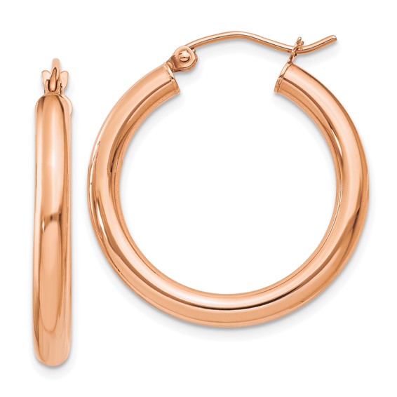 14k Rose Gold 1in Classic Round Hoop Earrings 3mm