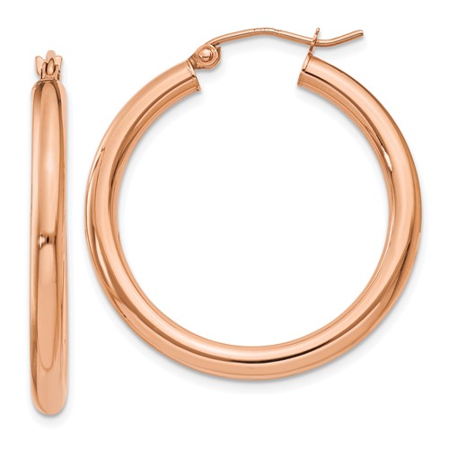 14k Rose Gold 1.2in Tube Hoop Earrings 3mm Thick