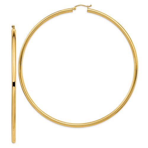 14k Yellow Gold 3.5in Lightweight Round Hoop Earrings 3mm