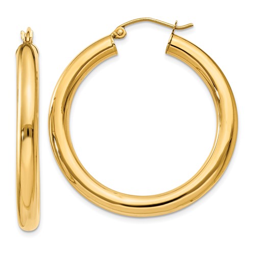 14k Yellow Gold 1 1/4in Round Hoop Earrings 4mm