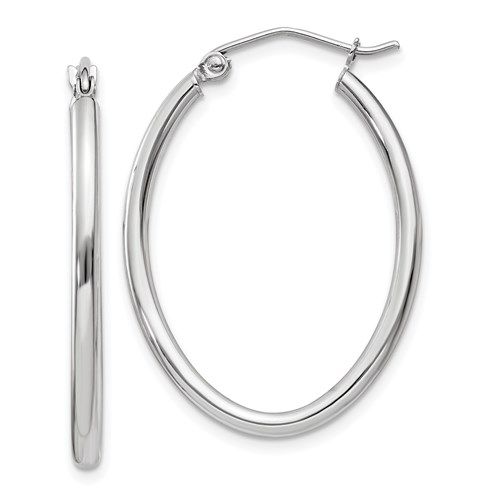 14k White Gold Classic Oval Hoop Earrings 1.25in TC119 | Joy Jewelers