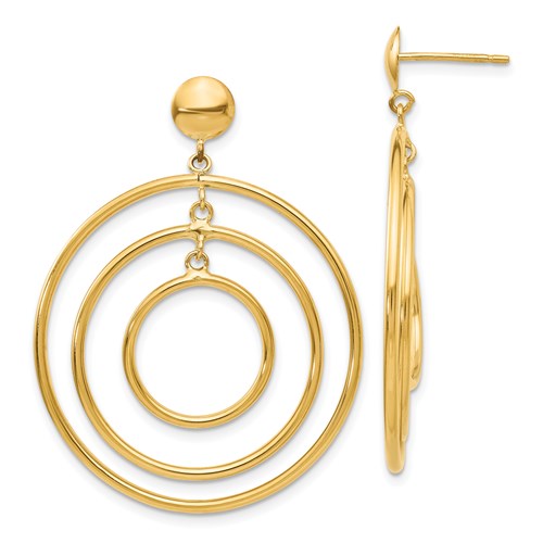 14k Yellow Gold Triple Circle Dangle Post Earrings