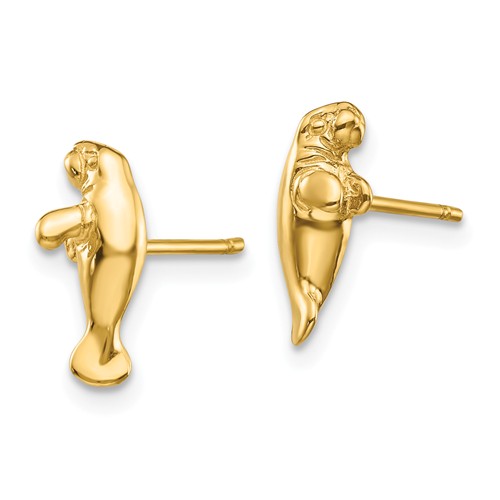 14k Yellow Gold Manatee Post Earrings