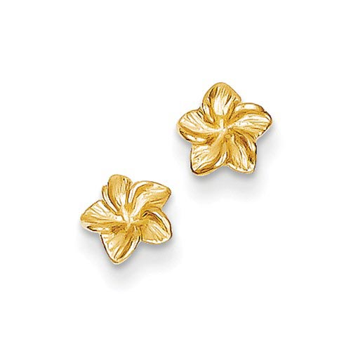 14k Yellow Gold Plumeria Flower Earrings