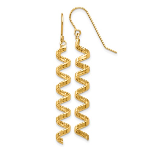 14k Yellow Gold Spiral Drop Earrings