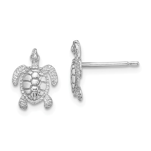 14k White Gold Small Sea Turtle Earrings