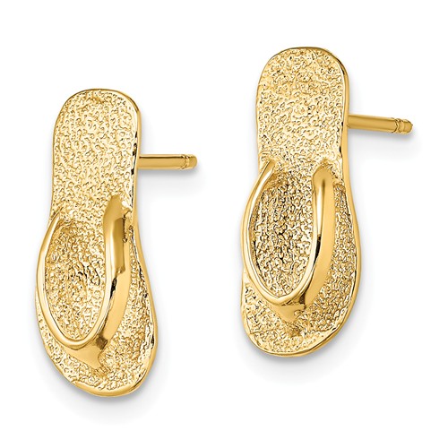 14k Yellow Gold Textured Flip Flop Earrings 5/8in