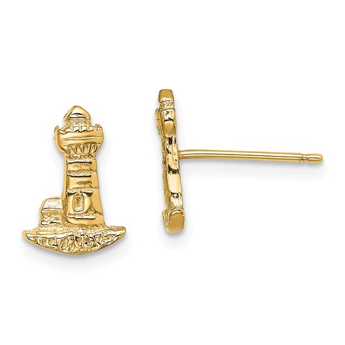 14k Yellow Gold Lighthouse Earrings