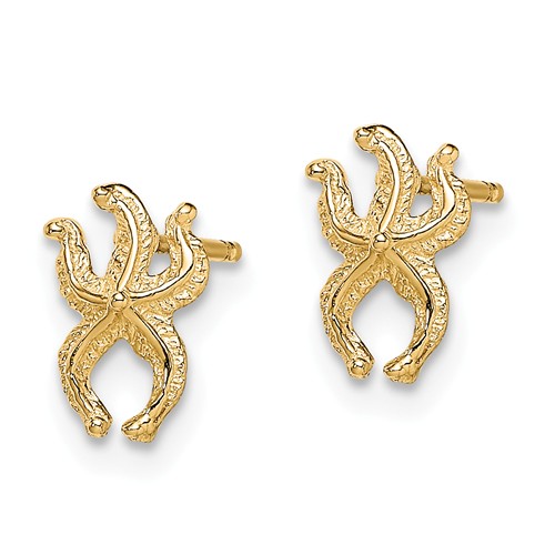 14k Yellow Gold Tiny Slender Starfish Earrings 1/3in