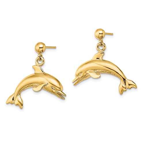 14k Yellow Gold Jumping Dolphin Earrings