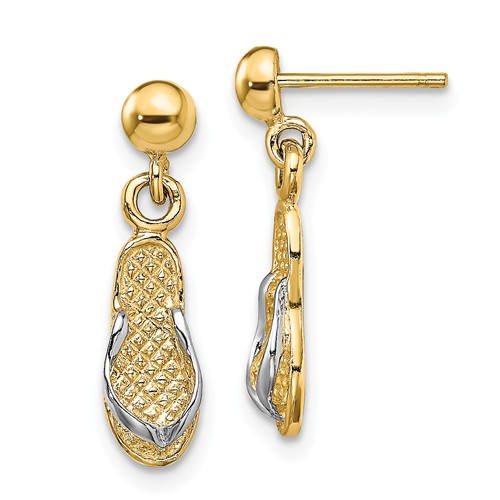 14k Yellow Gold Flip Flop Ball Dangle Earrings