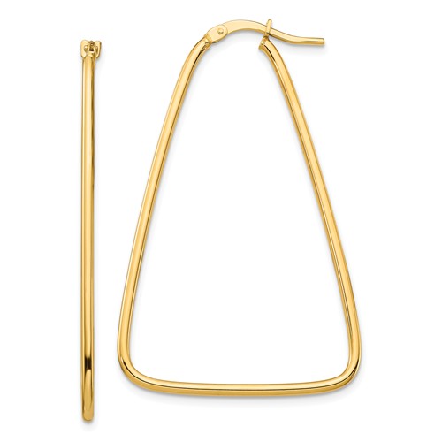 14k Yellow Gold Triangle Dangle Hoop Earrings 1 3/4in