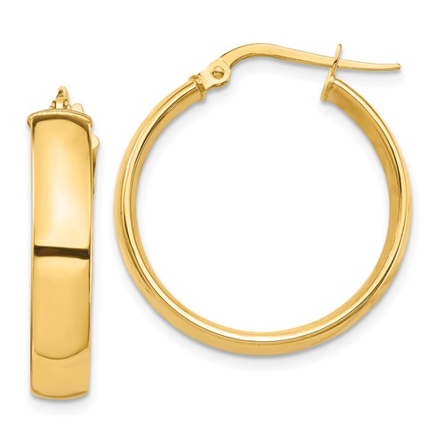 14k Yellow Gold 1in Hinged Round Hoop Earrings 5mm Polished Finish