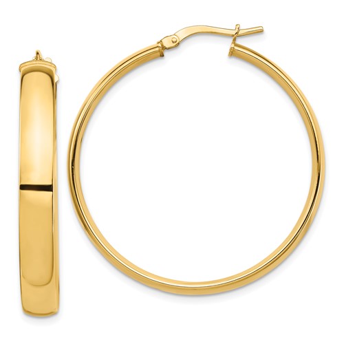 14k Yellow Gold 1.5in Polished Round Hoop Earrings 5mm Thick