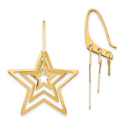 14k Yellow Gold Triple Star Dangle Earrings 1 1/4in