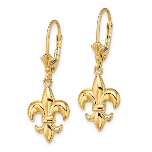 14k Yellow Gold Fleur-de-lis Leverback Earrings