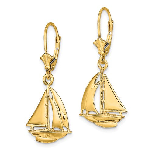 14k Yellow Gold Cutter Sailboat Leverback Earrings