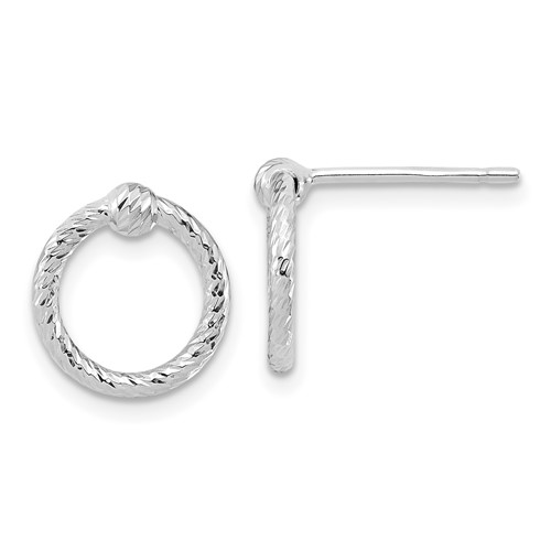 14k White Gold Tiny Twisted Diamond-cut Circle Post Earrings