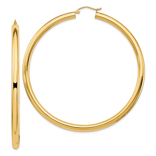 14k Yellow Gold 2.75in Lightweight Round Hoop Earrings 4mm Thick