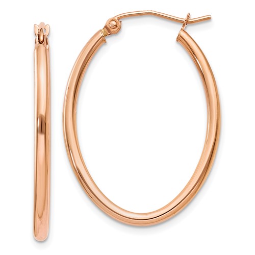 14k Rose Gold 1.25in Oval Hoop Earrings 2mm Thick