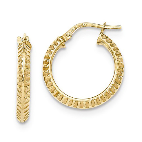 14kt Yellow Gold 3/4in Italian Beveled Ridged Round Hoop Earrings TH680