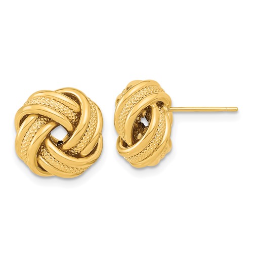 14k Yellow Gold Triple Love Knot Earrings with  Polished Textured Finish 1/2in