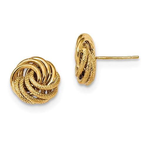 14k Yellow Gold Fancy Swirl Earrings with Polished Textured Finish