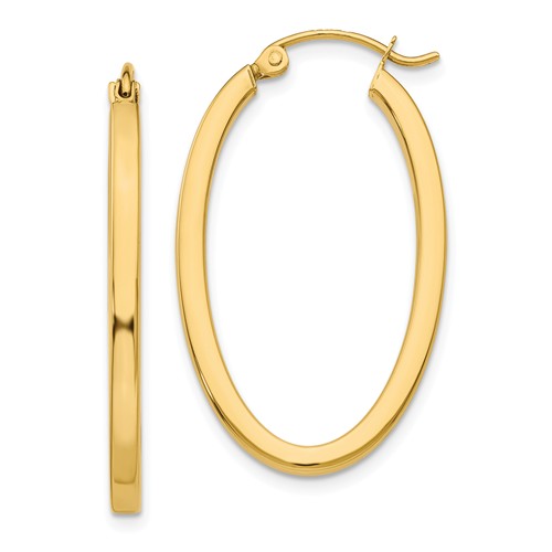 14k Yellow Gold Flat Oval Hoop Earrings 1in TL240 | Joy Jewelers