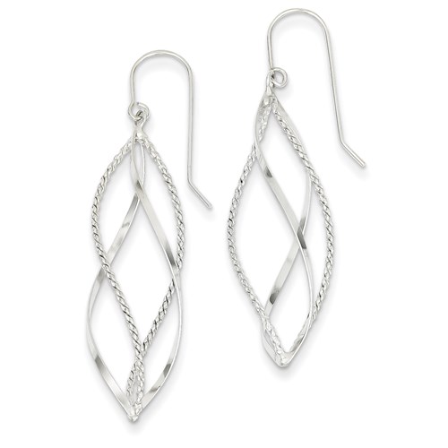 14k White Gold Polished And Textured Twisted Dangle Earrings 2in